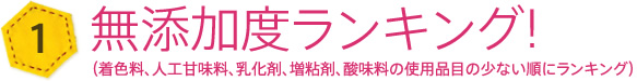 着色料、人工甘味料、乳化剤の使用状況を少ない順にランキングしてみました！